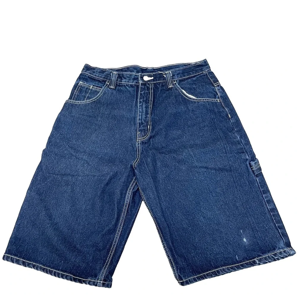 VTG Fubu Carpenter Shorts Men‎ 32 Blue Baggy Denim Embroidered Wide Leg Y2K Rap